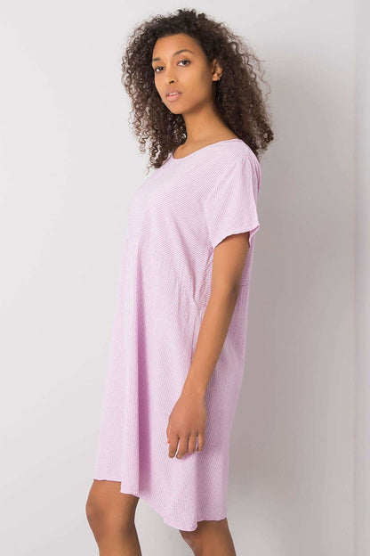 Italy Moda Striped Summer Dress with Round Neckline & Short Sleeves, 100% Viscose, elegantly showcased on a model, highlighting the soft pastel colours and relaxed fit, perfect for a luxurious summer outing.