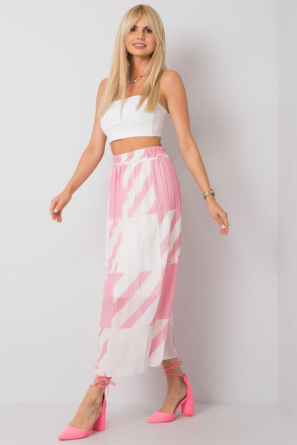 Italy Moda Pleated Skirt With Elastic Waistband - Stylish Summer Fashion, Size EU 0, showcased on a model in a stylish setting, featuring a vibrant pink and white design, perfect for summer outings.