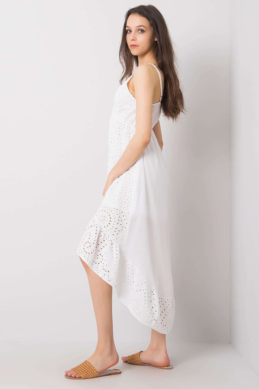 Side view of the Stylish Och Bella Summer Dress with adjustable straps, sweetheart neckline, and asymmetrical hem, showcasing its luxurious design.