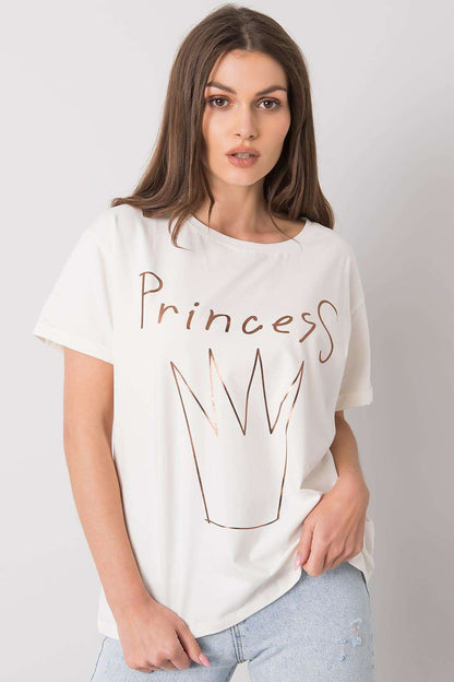 Elegant Ladies' Short Sleeve T-Shirt with Decorative Print in a pristine white shade, adorned with a stylish 'Princess' graphic for a sophisticated look.