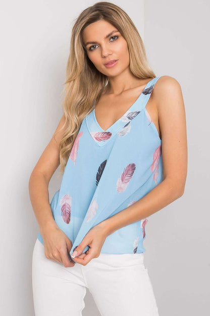 Chic Luxury Italy Moda Women's T-Shirt with Thick Straps and Heart Neckline in unique print, showcased on a model with a stylish pose against a neutral backdrop.