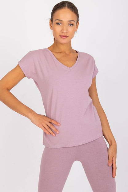 Luxury BFG Heart Neckline T-Shirt in delicate lilac hue, model exuding confidence, showcasing the soft cotton blend and elegant cut. Available in sizes S to XL.