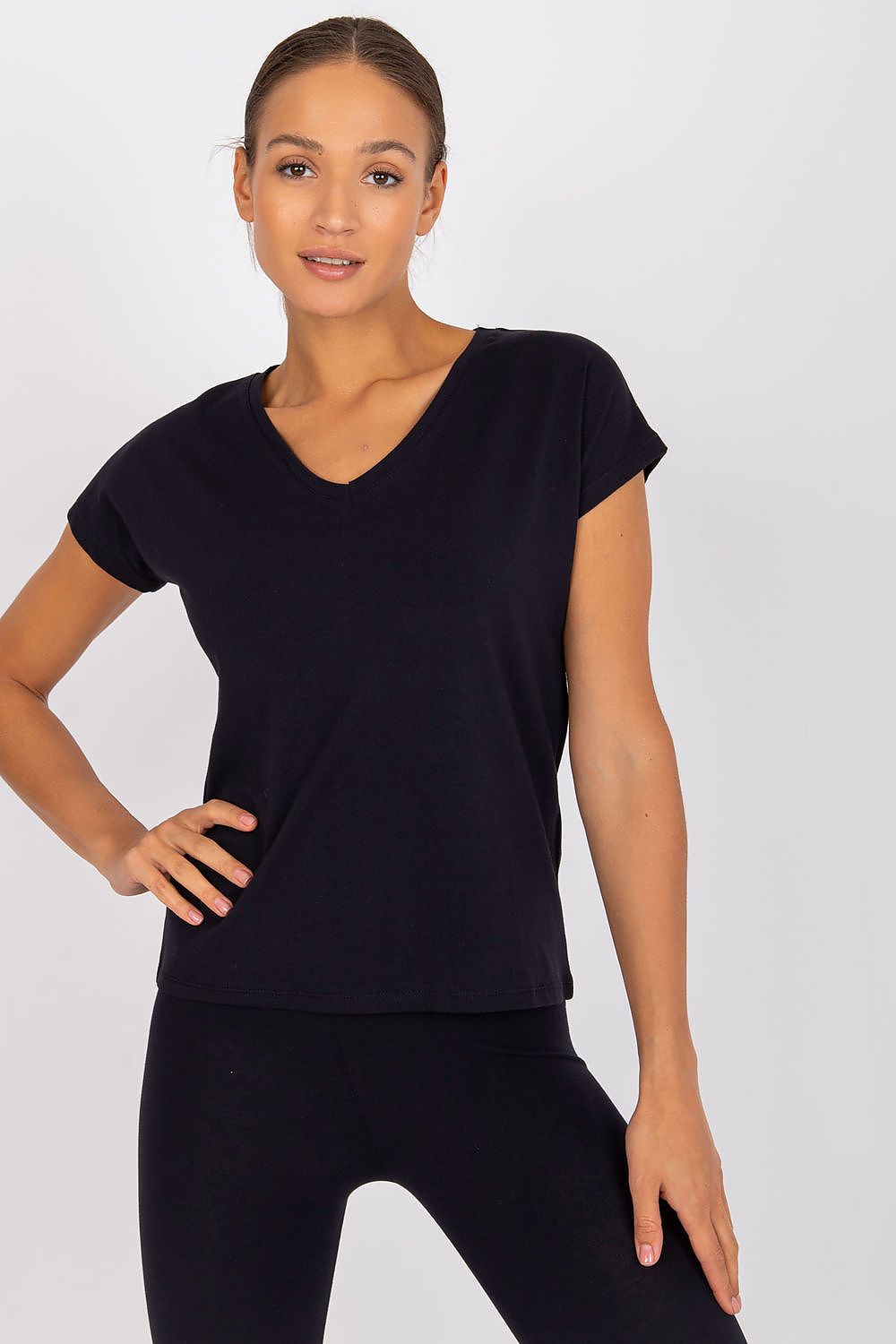 Luxury BFG Heart Neckline T-Shirt in classic black, showcased by a model with a flawless complexion.