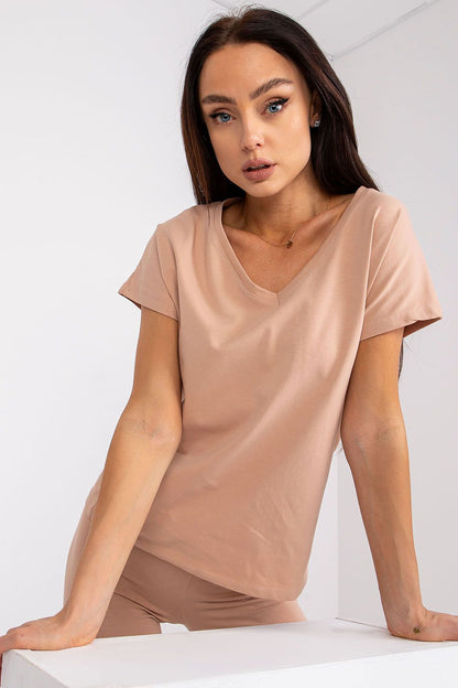 Close-up of the Luxury BFG Heart Neckline T-Shirt on a model, highlighting its sophisticated design and soft fabric.