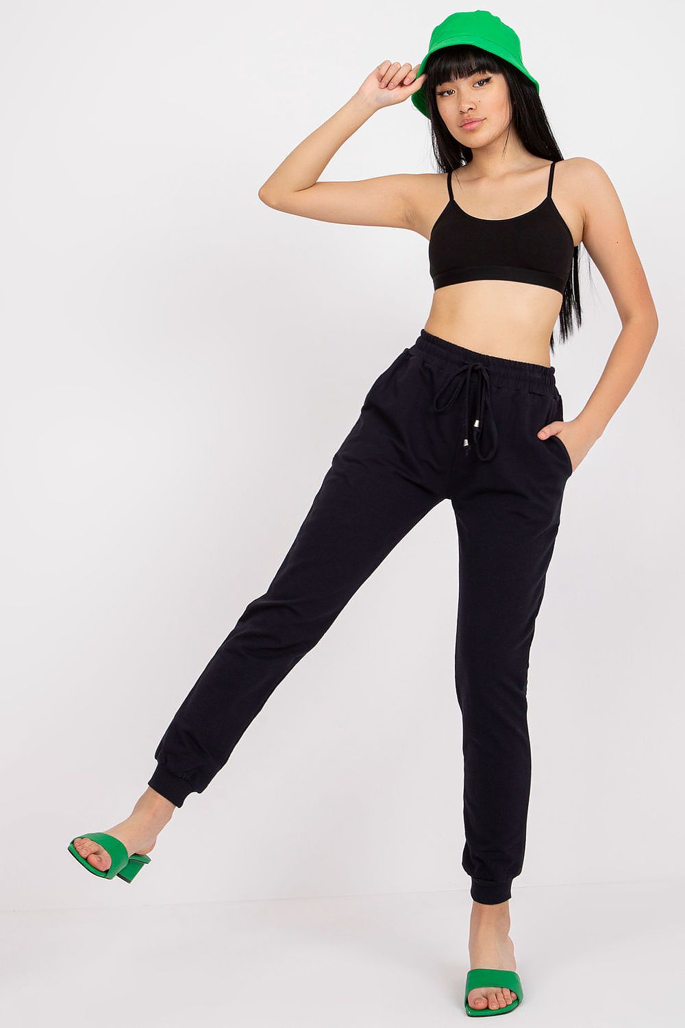 BFG High Rise Tracksuit Trousers with Drawstring Waist and Side Slash Pockets in a stylish athleisure setting, model showcasing comfort and luxury.