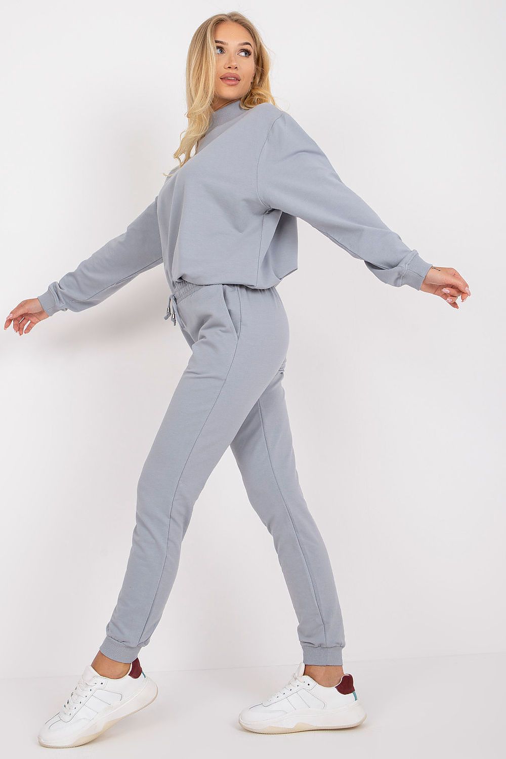 BFG High Rise Tracksuit Trousers With Drawstring Waist And Side Slash Pockets - Cotton Blend Comfort, featured on a model in grey, elegantly showcasing the perfect blend of style and functionality in athleisure.