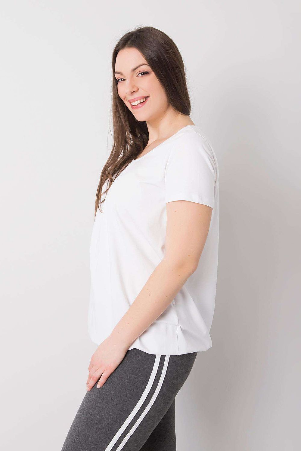 BFG Women's Plus Size T-Shirt in a minimalistic style, featuring a flattering round neckline and a luxurious cotton blend for comfort and class.