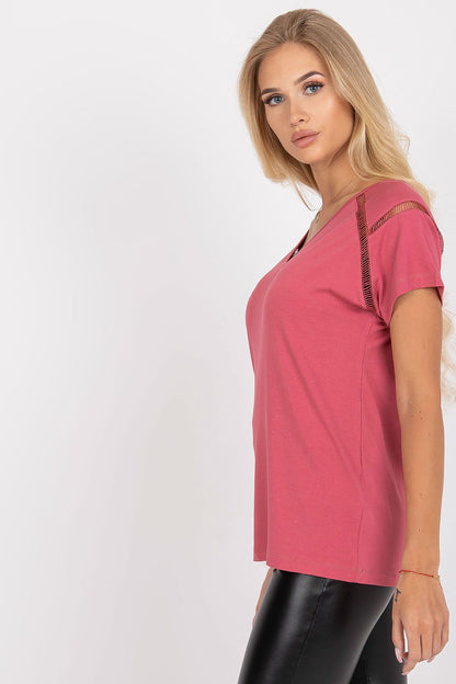 Elegant Short Sleeve Blouse with Heart Neckline viewed from the side, illustrating the exquisite fit and charming heart neckline tailored for a flattering appearance.