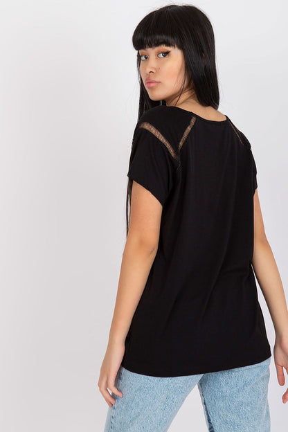 Elegant Short Sleeve Blouse with Heart Neckline showcased on a model from the back, displaying its luxurious design made from 95% viscose, perfect for any occasion.