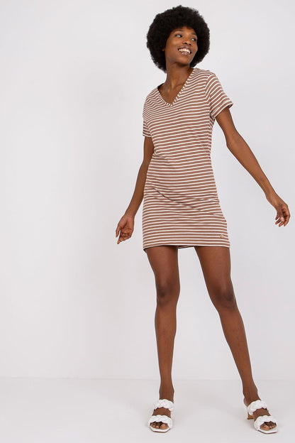 Stitch&Soul Summer Striped Cotton Daydress with Short Sleeves showcased in a chic, stylish setting, perfect for everyday elegance. The dress features a flattering fit with a classic striped design, making it an ideal addition to your luxurious summer wardrobe.
