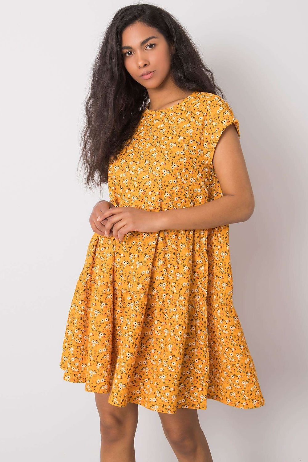 Elegant loose-fitting daydress by Stitch&Soul featuring a vibrant floral pattern, short sleeves, and a round neckline, perfect for everyday luxury wear.