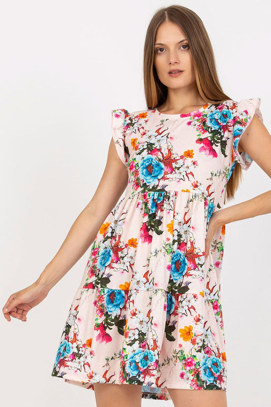 Elegant Floral Summer Dress with Frill Sleeves by Rue Paris, showcasing vibrant floral patterns and delicate frill sleeves, perfect for a luxurious summer outing.