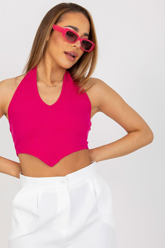 Elegant casual wear: Ribbed Cotton Spandex Summer Top by Rue Paris in fuchsia, styled with chic sunglasses for a sophisticated summer look.