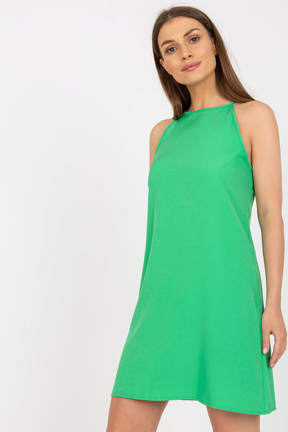 Elegant Strapless Daydress by Rue Paris in striking green, highlighting the sleeveless silhouette and round neckline, ideal for chic daytime outings.