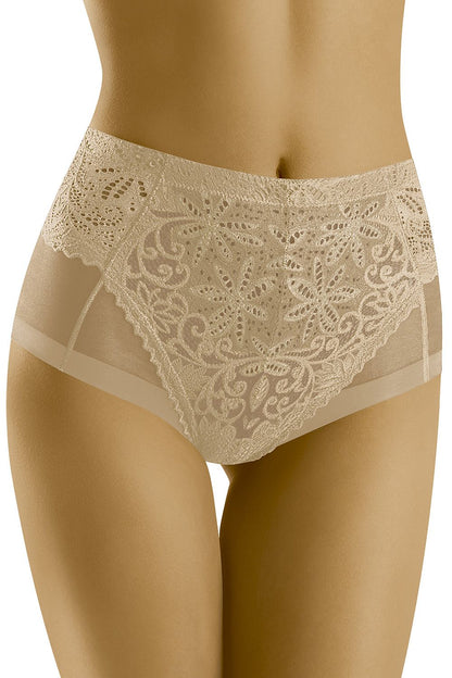 Wolbar Classic High-Waisted Lace Panties showcasing exquisite lace detailing and a comfortable elastic waistband, embodying elegance and comfort in sizes M to XXL.