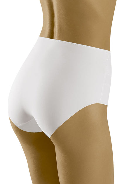 Wolbar Women's Higher-Waisted Micromodal and Lace Corrective Panties showcasing a smooth white design, perfect for comfortable, figure-enhancing wear under any outfit.