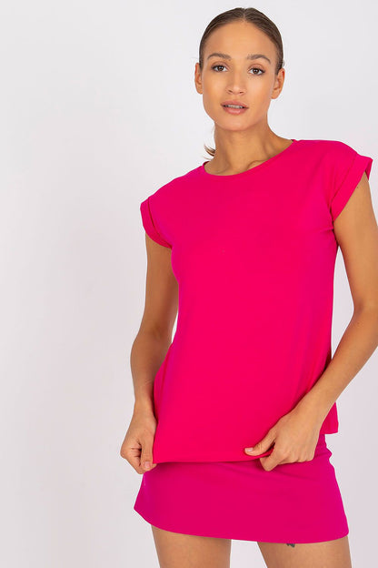 Elegant Women's Luxurious BFG Cotton Spandex T-Shirt in vibrant pink, featuring a short sleeve design and round neckline, perfect fit for everyday style.