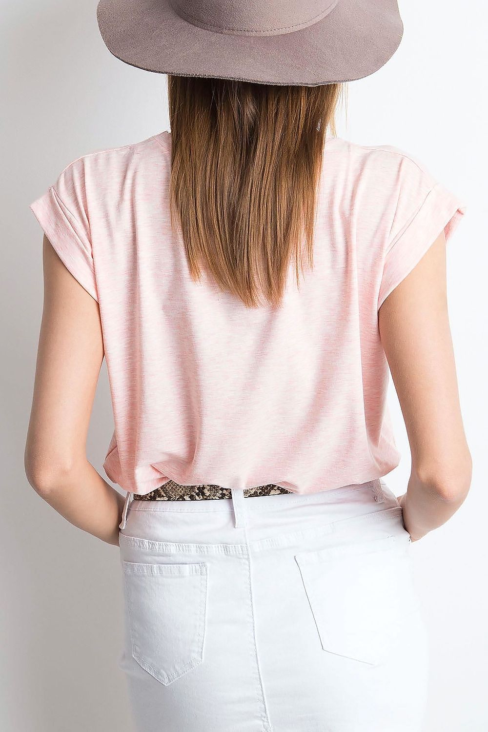 Back view of the Women's Luxurious BFG Cotton Spandex T-Shirt in pink, highlighting its casual yet luxurious design, ideal for versatile styling.