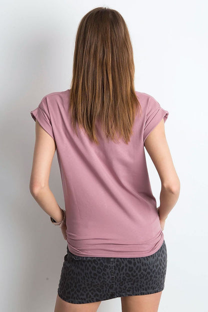 Back view of the Women's Luxurious BFG Cotton Spandex T-Shirt in soft pink, showcasing the elegant short sleeve design and seamless fit.