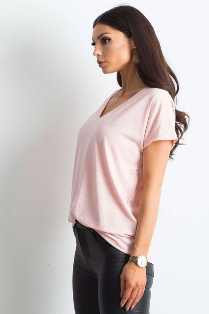 Elegant Women's Short Sleeve T-Shirt with Heart Neckline in a delicate pink hue, showcasing a casual style perfect for any occasion.