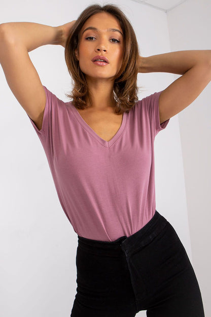 Elegant Women's Short Sleeve T-Shirt with Heart Neckline presented in a chic pink hue, crafted from luxurious cotton blend for a casual look.