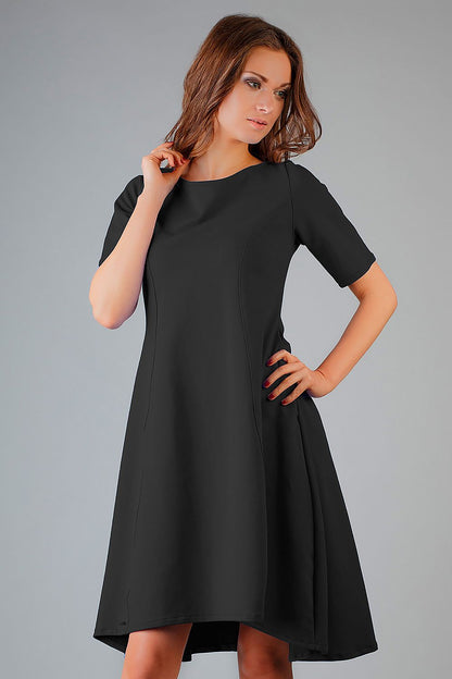 Elegant Tessita Flared Knit Dress with Boat Neckline and French Cut in Size EU S to XXXL, showcasing its luxurious design and flattering silhouette.