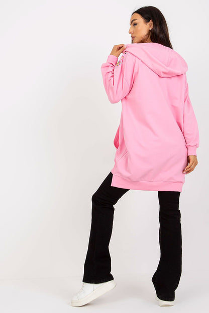 Back view of the Luxury Rue Paris Women's Zippered Hoodie Sweatshirt with Embroidery and Front Pocket, featuring its stylish design and hood.