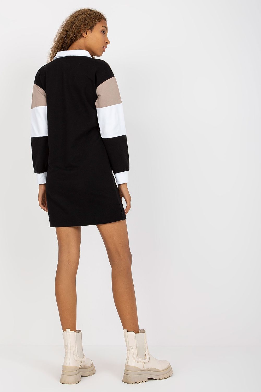 Elegant Rue Paris Daydress with Heart Neckline and Long Sleeves viewed from the back, highlighting the sophisticated design and modern colour palette.