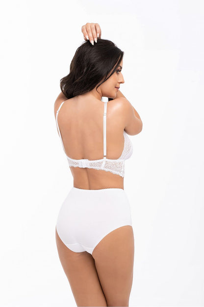 Luxury High-Waisted Cotton Panties with Lace Inserts showcased on a model from the back, highlighting the elegant design and delicate lace detailing by Babell.