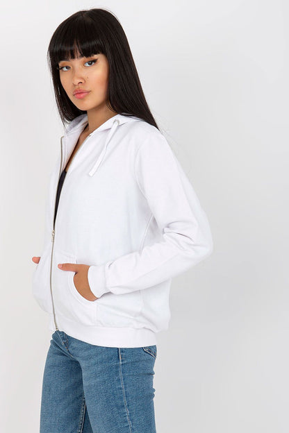 Front view of the Women’s Luxury Hooded Zippered Sweatshirt with Front Pockets - BFG in pristine white, exemplifying refined comfort and style for the modern woman.
