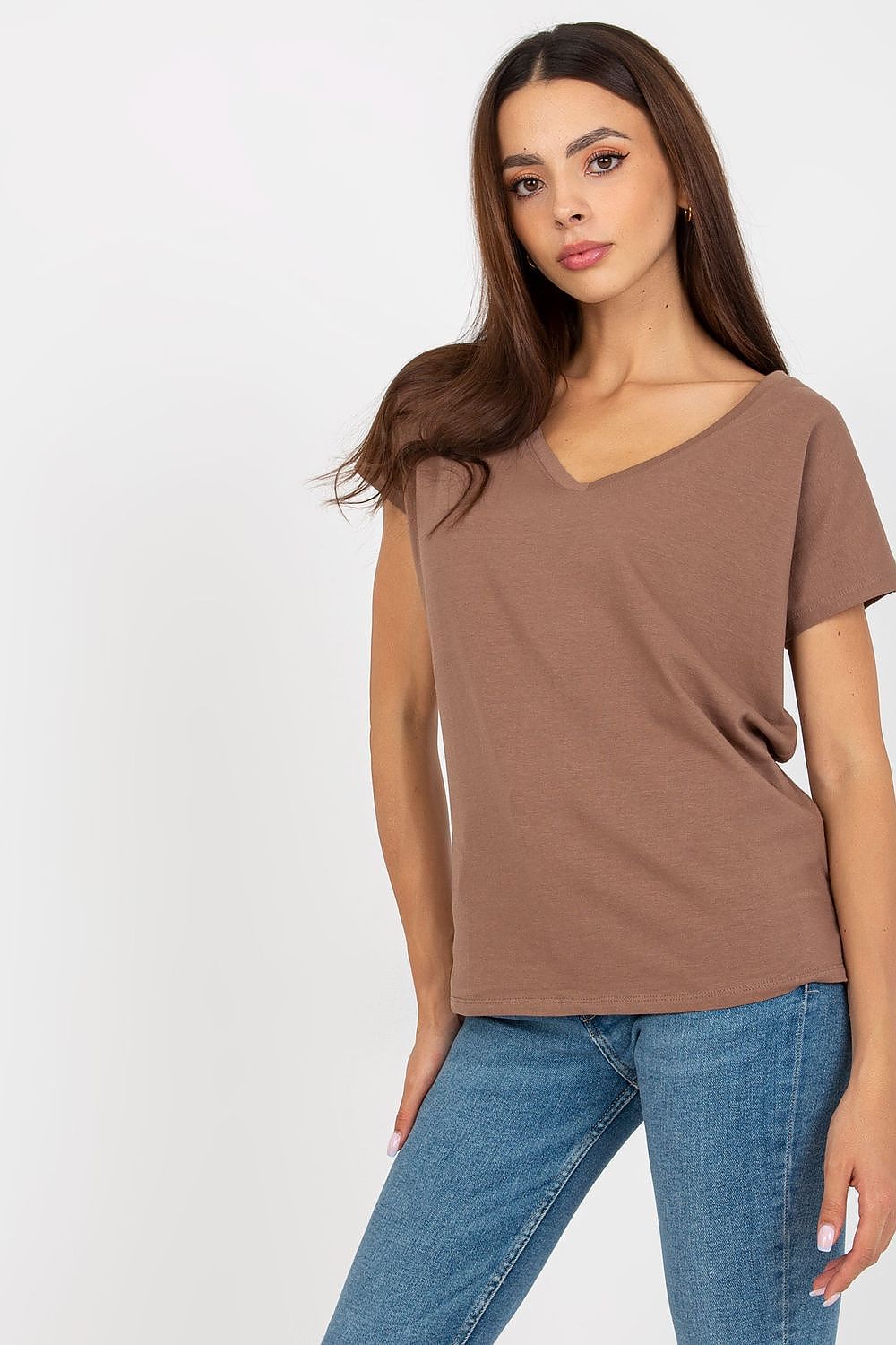 Luxurious Heart Neckline T-Shirt in 95% Cotton, featuring a stylish heart neckline, model posing to highlight its relaxed silhouette.