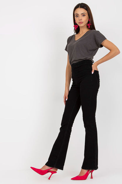 Luxurious Heart Neckline T-Shirt in 95% Cotton - BFG Fashion Forward Styles displayed on a model in a chic grey T-shirt with high-waisted black pants and striking pink heels.