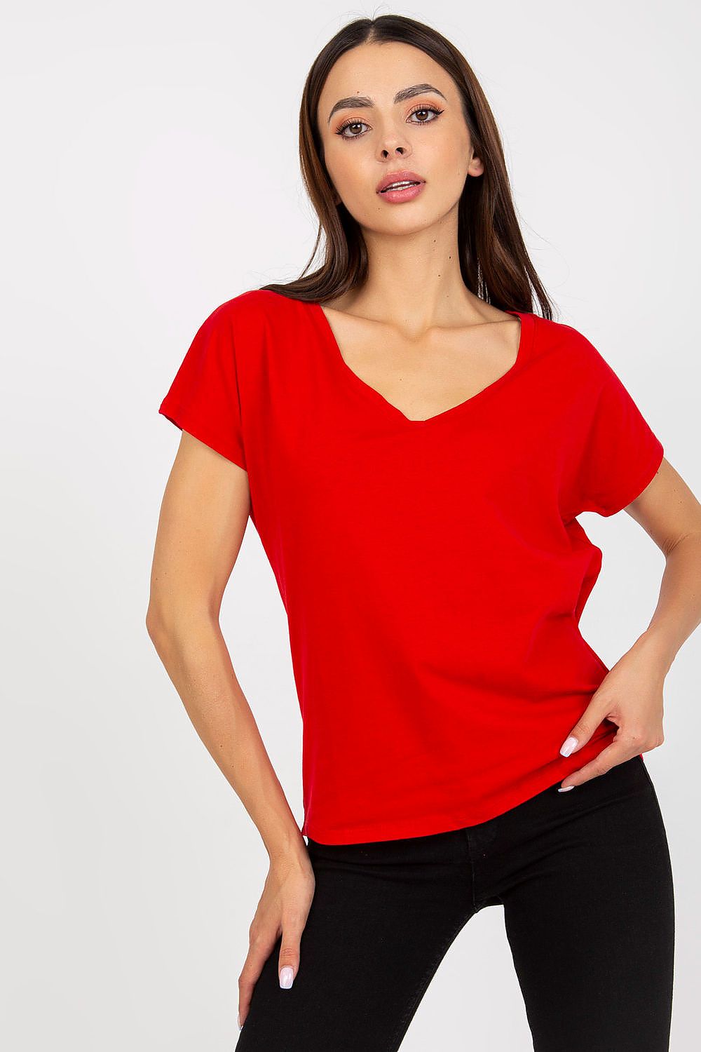 Luxurious Heart Neckline T-Shirt in 95% Cotton styled with a casual outfit, highlighting contemporary fashion and comfort.