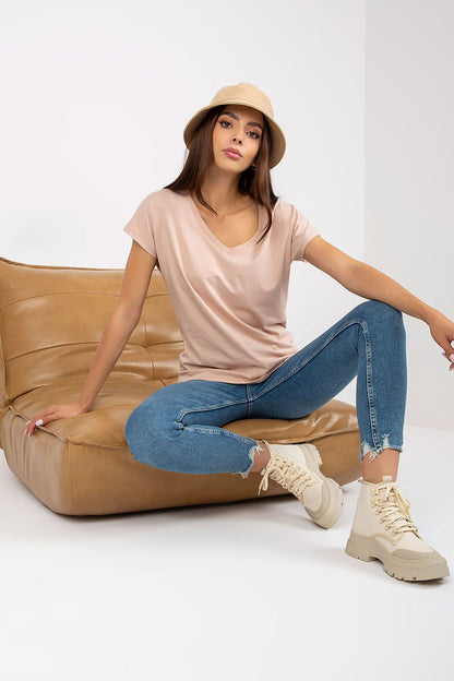 Luxurious Heart Neckline T-Shirt in 95% Cotton by BFG Fashion Forward Styles, styled casually with denim jeans and a hat, perfect for everyday luxury.
