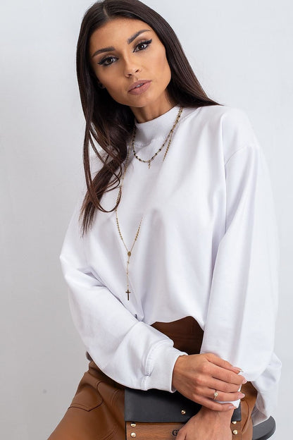 Luxury Women's Cotton Sweatshirt with Stand-Up Collar - Breathable Comfort & Style, close-up of the sweatshirt detailing, highlighting its comfort and elegance.
