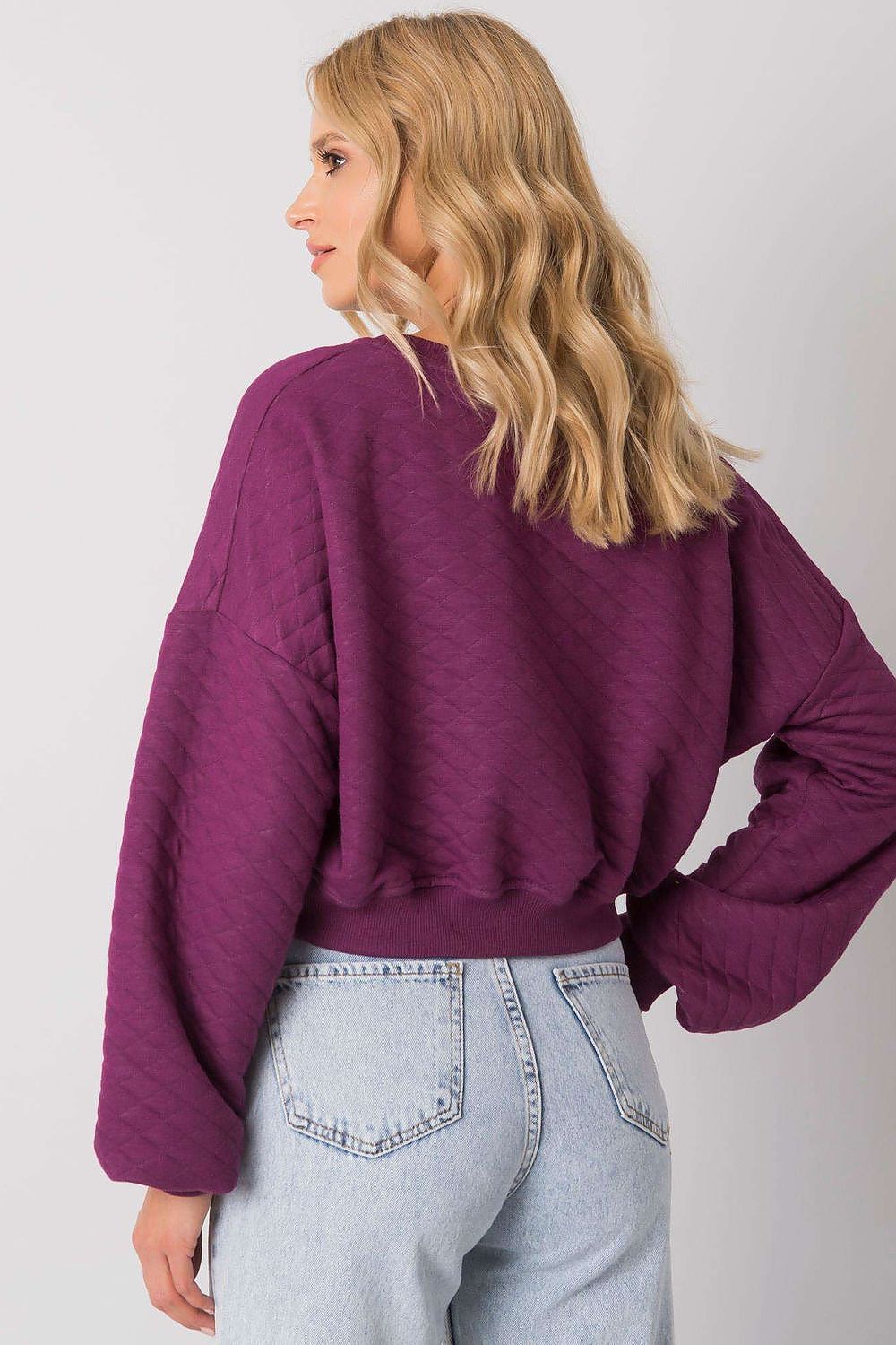 Elegant BFG Quilted Fabric Sweatshirt with Ribbed Hem – Long Sleeves, Perfect for Casual Chic, shown from the back, showcasing its chic design in purple.