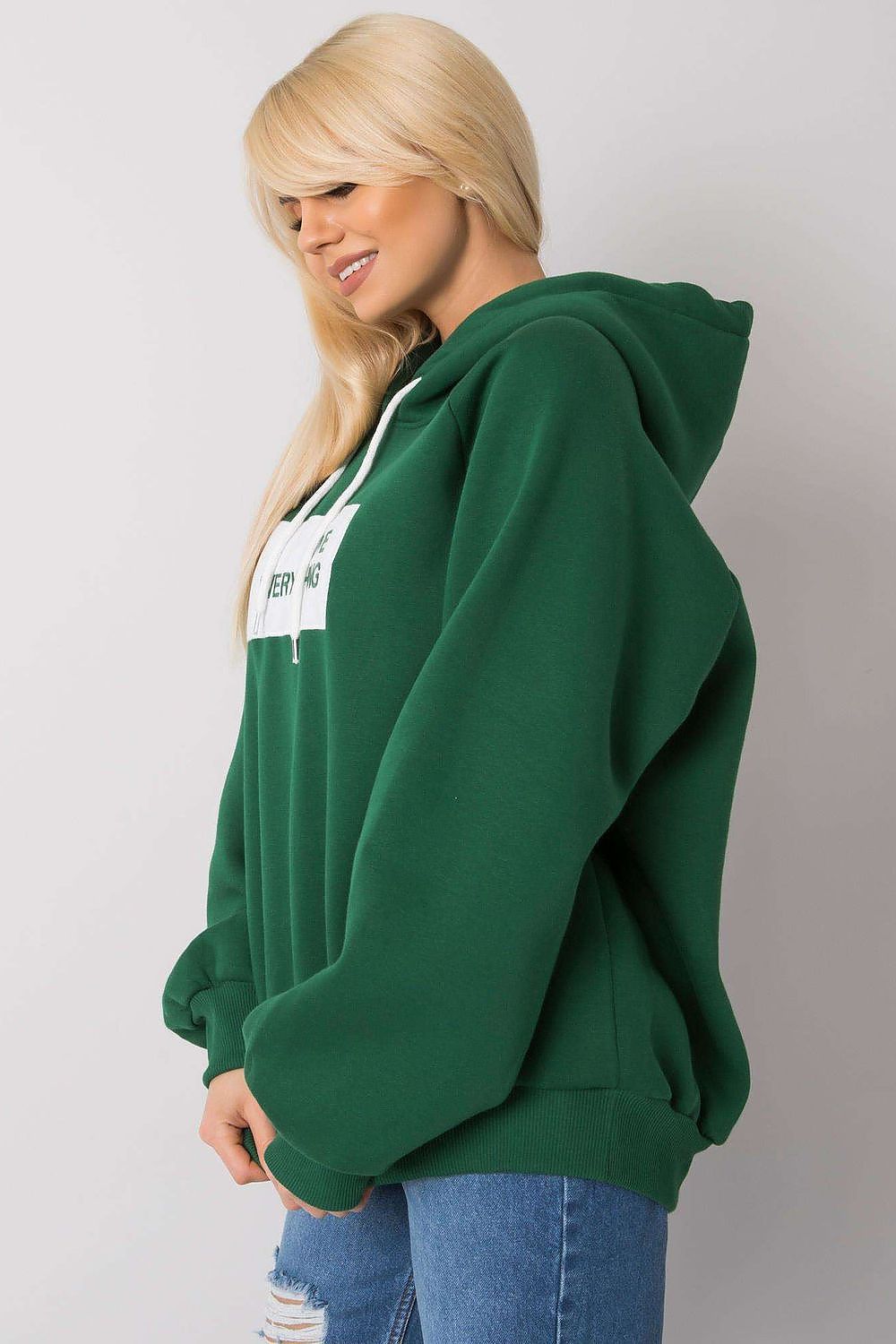 Ex Moda Women's Hooded Sweatshirt in striking green, displayed in a stylish side profile, ideal for a chic yet casual look.