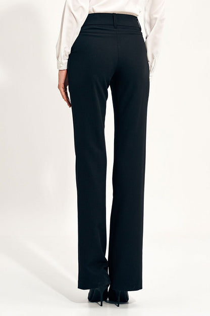 Elegant Flared Trousers with Pepite Print, tailored fit showcasing a refined silhouette from the rear view, perfect for office or evening occasions.