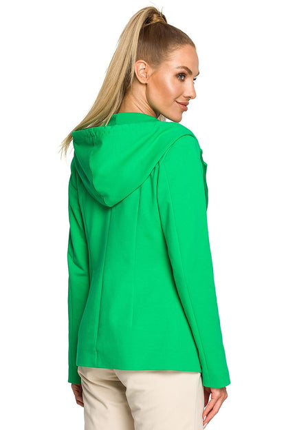 Elegant Moe Luxe Knitted Fabric Jacket with Hood and Pockets showcased in vibrant green, perfect for chic yet casual style.