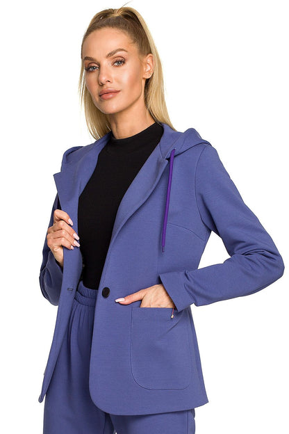 Trendy Moe Luxe Knitted Fabric Jacket with Hood and Pockets in a chic lavender hue, exuding sophistication and luxury.