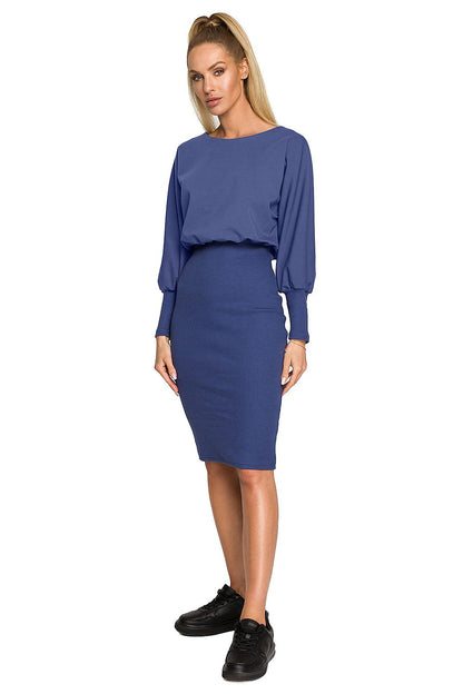 Moe Daydress in elegant blue, showcasing a comfortable cotton and spandex blend design, perfect for everyday elegance.