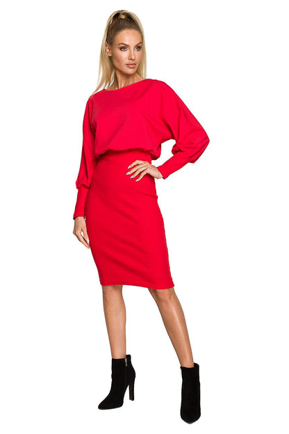 Moe Daydress in vibrant red, highlighting a chic silhouette that embodies everyday elegance with a luxurious cotton and spandex blend.