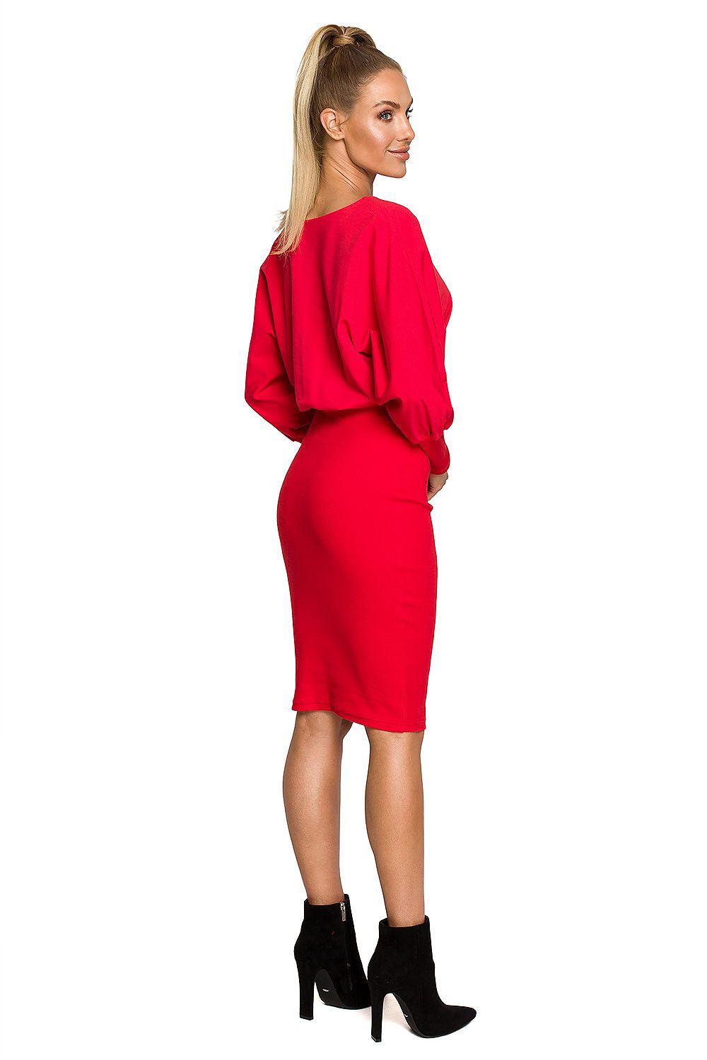 Moe Daydress in striking red, showcasing a fashionable back view, designed for comfort and elegance with its premium cotton and spandex fabric.