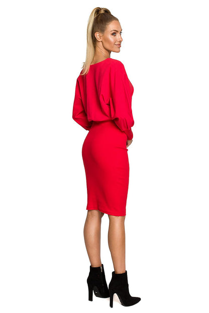 Moe Daydress in striking red, showcasing a fashionable back view, designed for comfort and elegance with its premium cotton and spandex fabric.