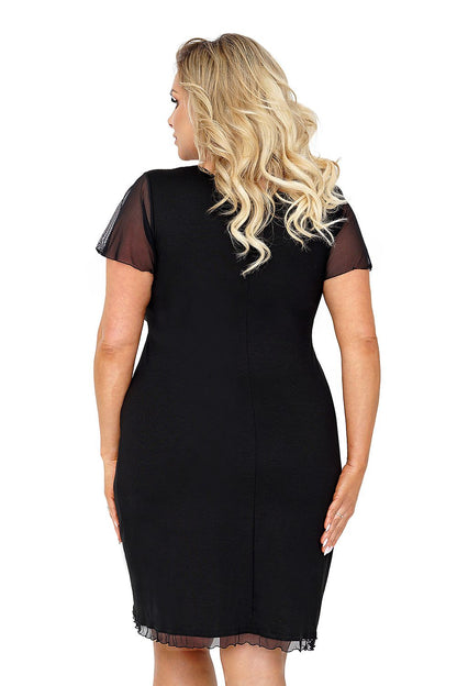 Elegant Ivana Plus Nightshirt with Tulle Sleeves and Lace Neckline by Donna - Showcasing the back view and graceful silhouette of the chemise, highlighting the delicate tulle sleeves and elegant design.