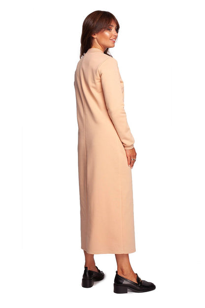 Sophisticated back perspective of the BeWear maxi dress in beige, highlighting its elegant fit and refined style.