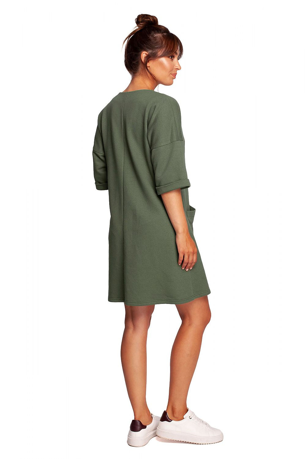 Elegant Heart Neckline Daydress by BeWear displayed in green, perfectly blending casual sophistication with elbow-length sleeves and slip pockets for practical charm.