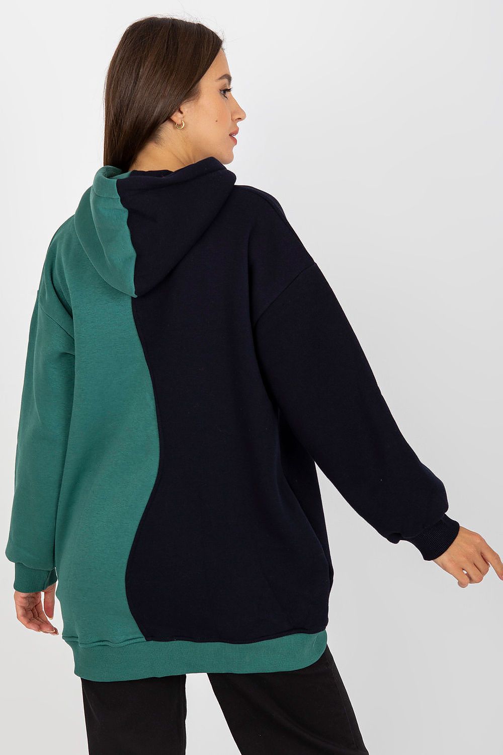 Back view of the Luxurious Two-Colour Women's Hoodie Sweatshirt by Rue Paris, highlighting the contrasting colour design and spacious hood.