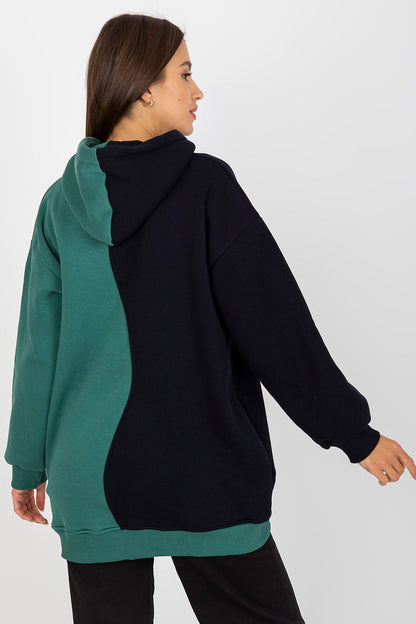 Back view of the Luxurious Two-Colour Women's Hoodie Sweatshirt by Rue Paris, highlighting the contrasting colour design and spacious hood.