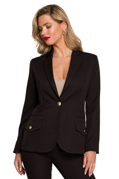 Elegant Makover Jacket with Metal Decorative Buttons – Perfect Cut and Fully Lined Design, showcased by a model in an elegant black variant, highlighting luxury and sophistication.